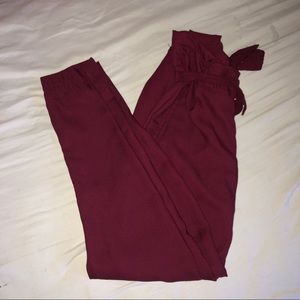 Maroon Paper Bag Dress Pants